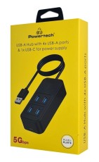 POWERTECH USB 3.2 hub PTR-0157, 4x &theta;&upsilon;&rho;ώ&nu;, 5Gbps, USB &sigma;ύ&nu;&delta;&epsilon;&sigma;&eta;, 1m, &mu;&alpha;ύ&rho;&omicron;